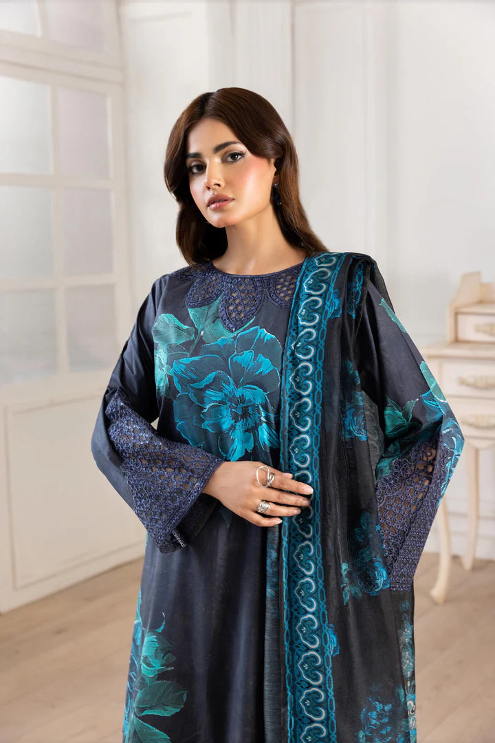 Embroidered Trending Printed Farshi Shalwar Lawn Collection 3 Pc | Raniya.h NOIR TEAL