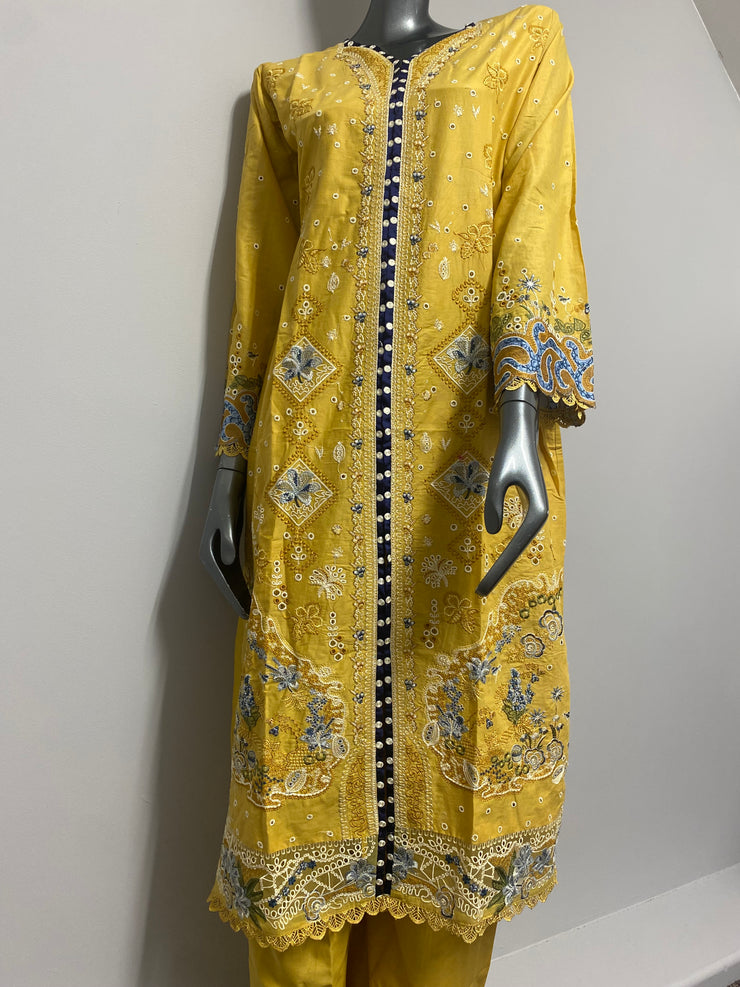 Sahil 3.0 Qalamkar embroidery by Simrans ~ Yellow