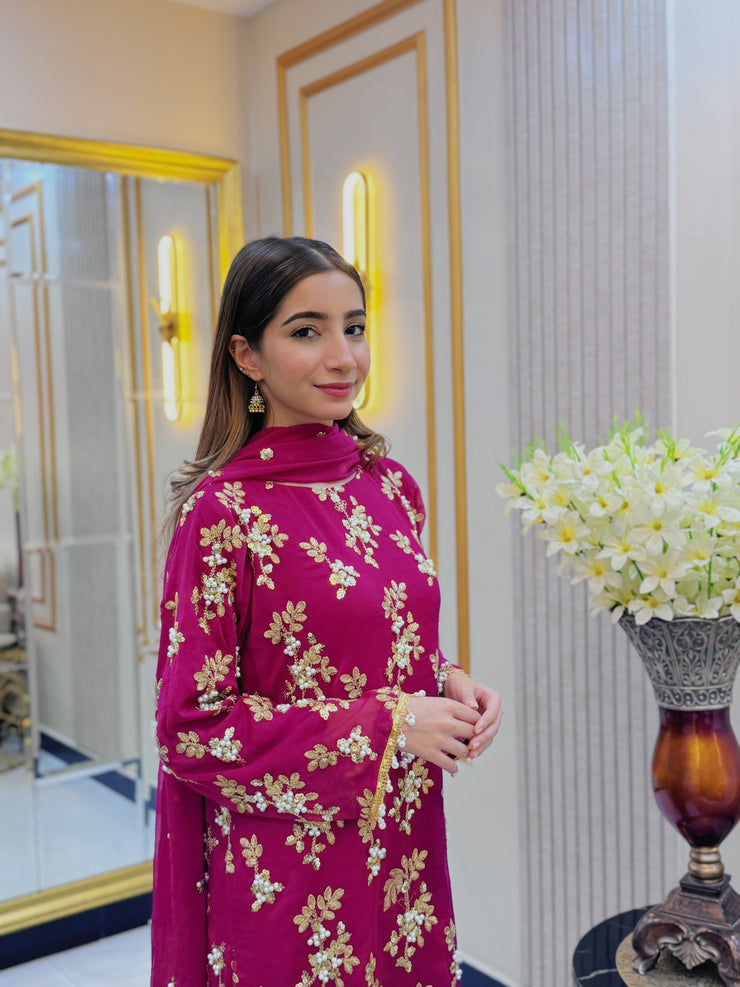 3 Piece Embroidered Chiffon Party wear Pakistani Dress | Umnaa