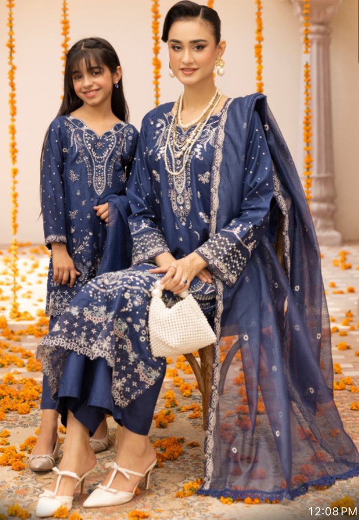 Sahil 3.0 Qalamkar embroidery by Simrans ~ Navy Blue