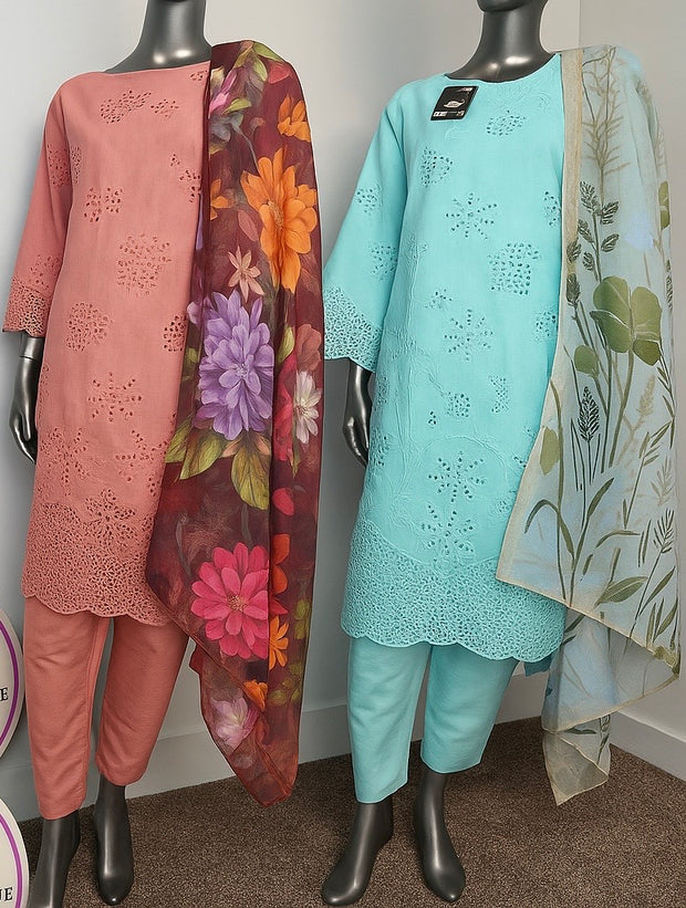 3PC Lawn Embroidered Chikankari Trouser Suit