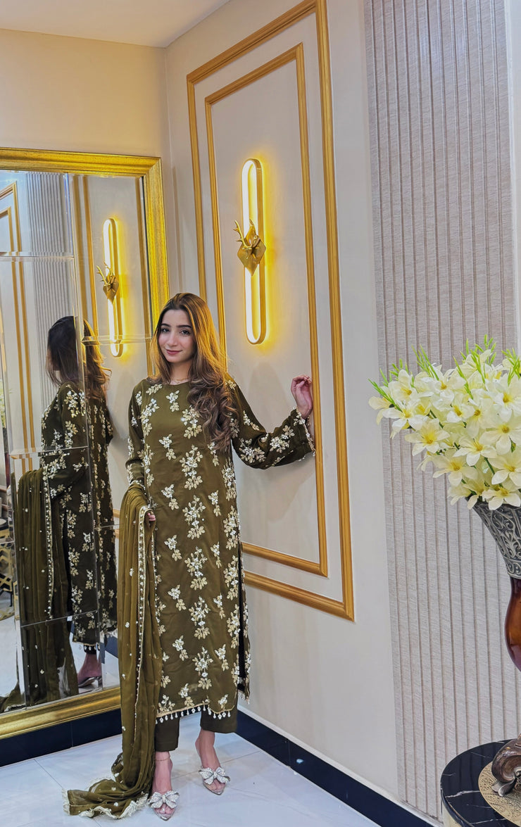 3 Piece Embroidered Chiffon Party wear Pakistani Dress | Umnaa