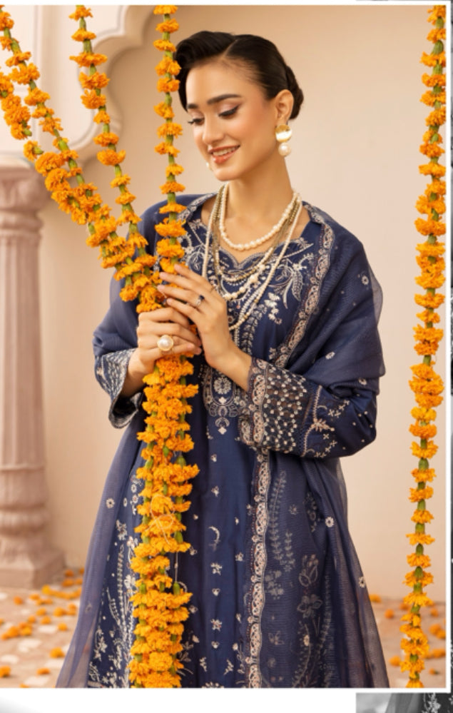 Sahil 3.0 Qalamkar embroidery by Simrans ~ Navy Blue