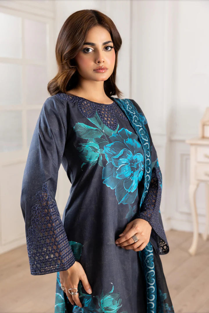 Embroidered Trending Printed Farshi Shalwar Lawn Collection 3 Pc | Raniya.h NOIR TEAL
