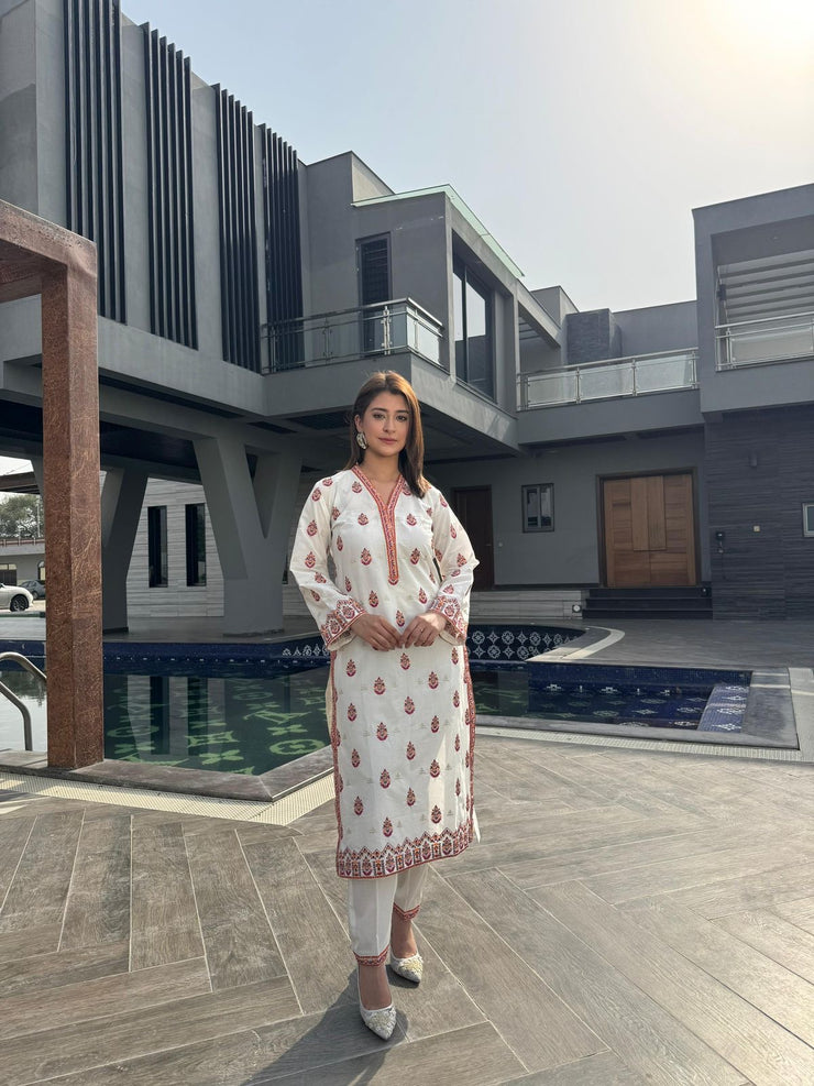 2 Pc Embroidered Lawn Co-Ords Set | Ready to Wear | Umnaa