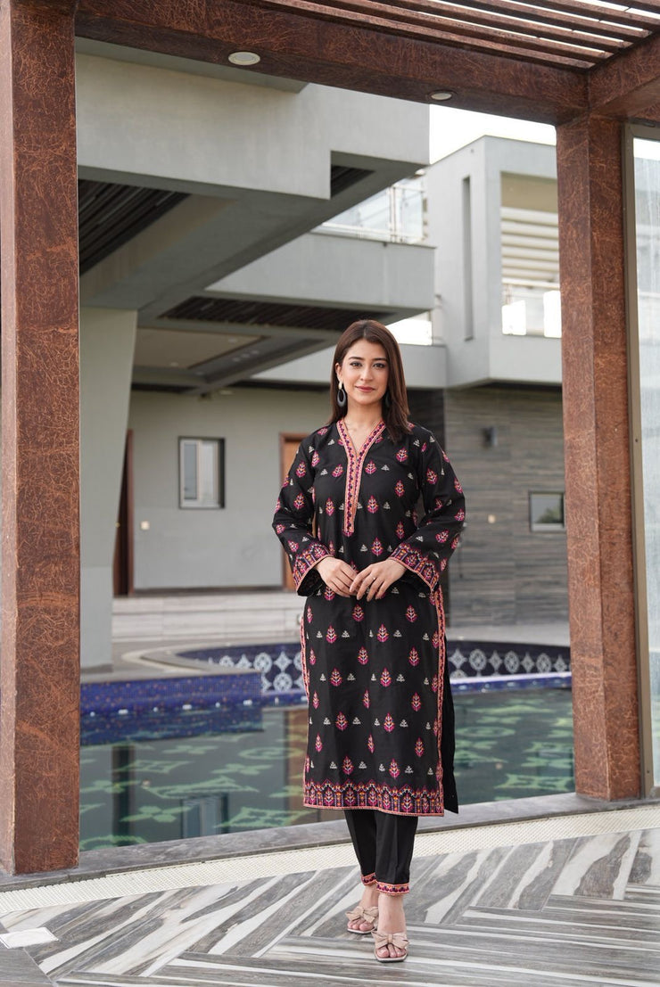 2 Pc Embroidered Lawn Co-Ords Set | Ready to Wear | Umnaa