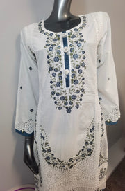 3pc Lawn Embroidered Trouser Suit ~ White