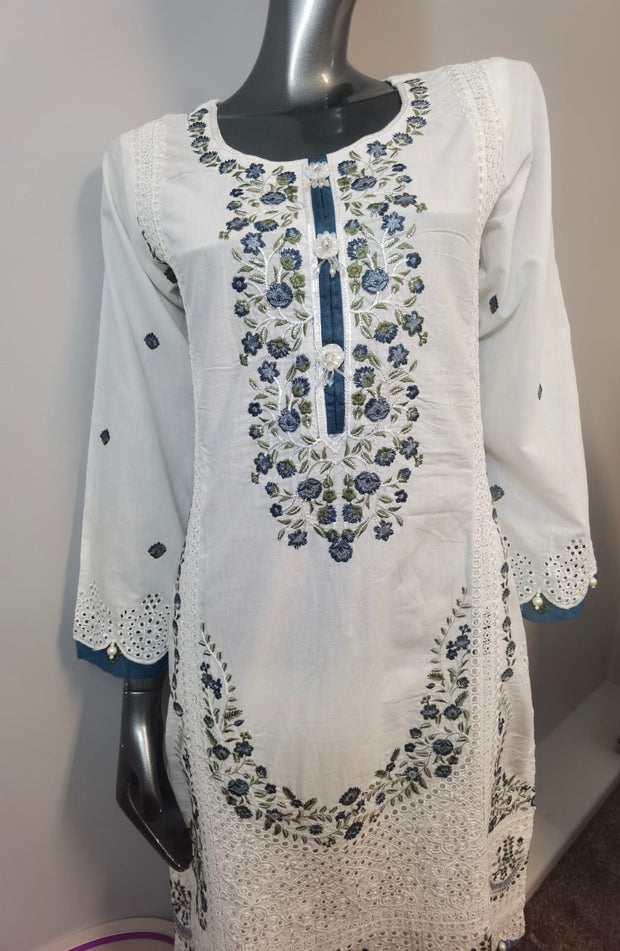 3pc Lawn Embroidered Trouser Suit ~ White