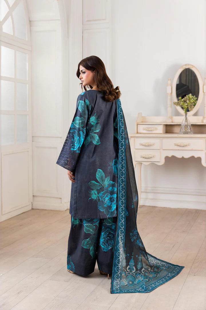 Embroidered Trending Printed Farshi Shalwar Lawn Collection 3 Pc | Raniya.h NOIR TEAL