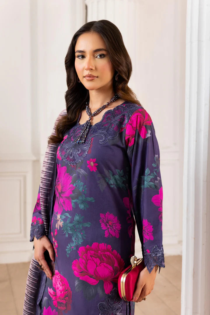 Embroidered Trending Printed Farshi Shalwar Lawn Collection 3 Pc | Raniya.h MIDNIGHT BLOSSOM