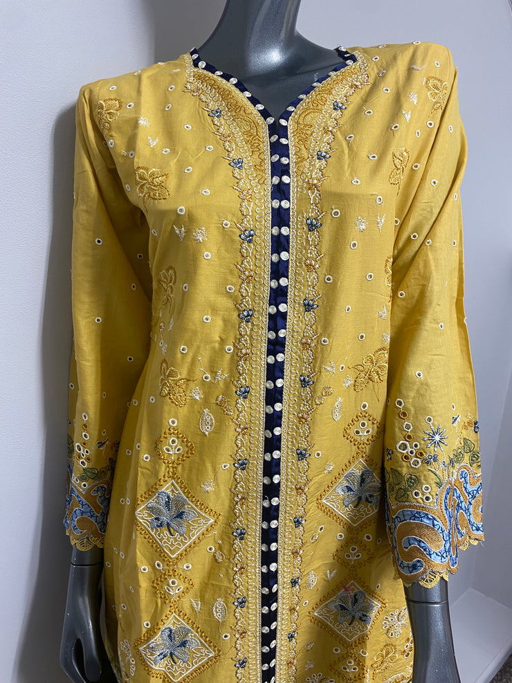 Sahil 3.0 Qalamkar embroidery by Simrans ~ Yellow
