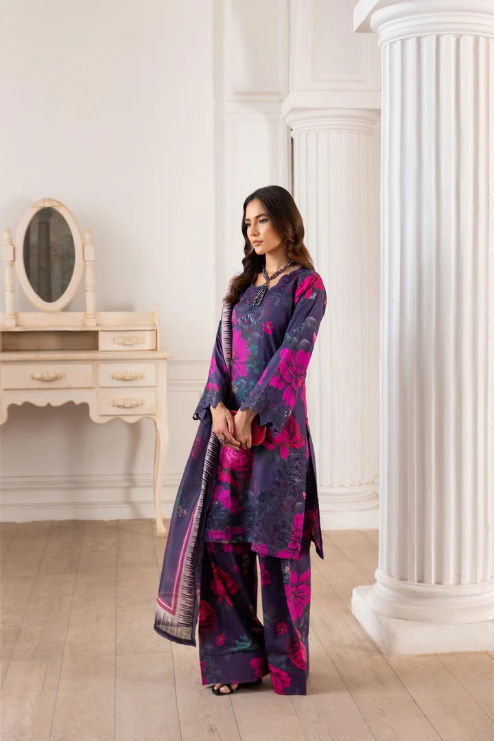 Embroidered Trending Printed Farshi Shalwar Lawn Collection 3 Pc | Raniya.h MIDNIGHT BLOSSOM