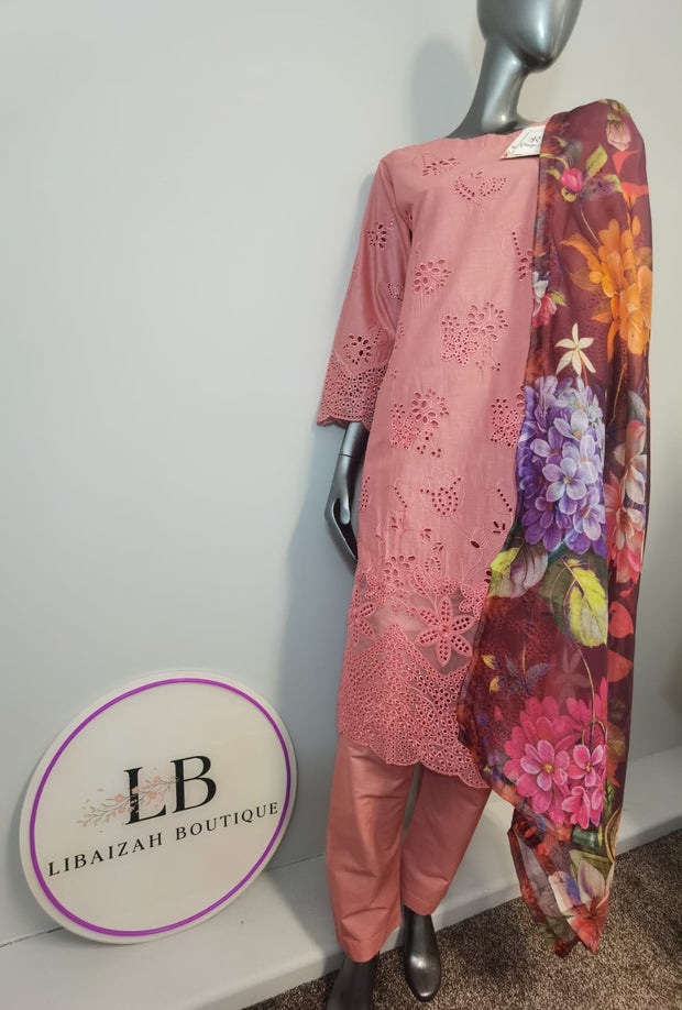 3PC Lawn Embroidered Chikankari Trouser Suit