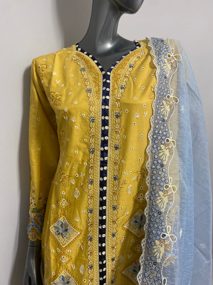 Sahil 3.0 Qalamkar embroidery by Simrans ~ Yellow