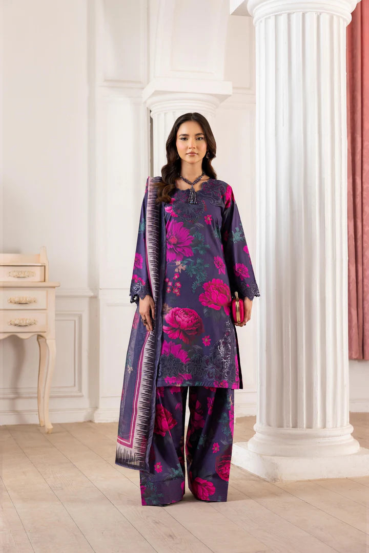 Embroidered Trending Printed Farshi Shalwar Lawn Collection 3 Pc | Raniya.h MIDNIGHT BLOSSOM