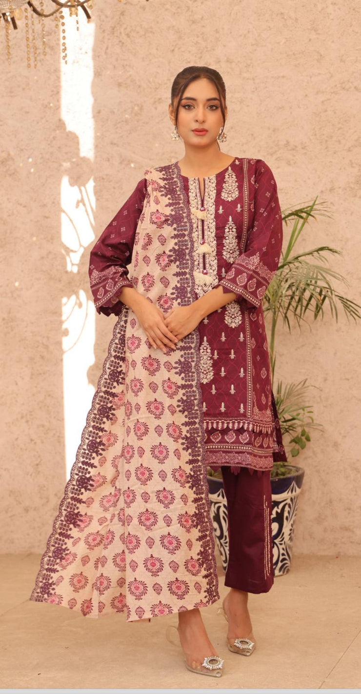 Lawn Embroidered 3 Pcs Collection by Simrans Purple