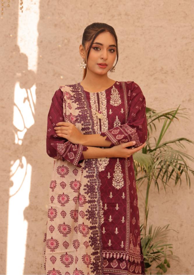 Lawn Embroidered 3 Pcs Collection by Simrans Purple