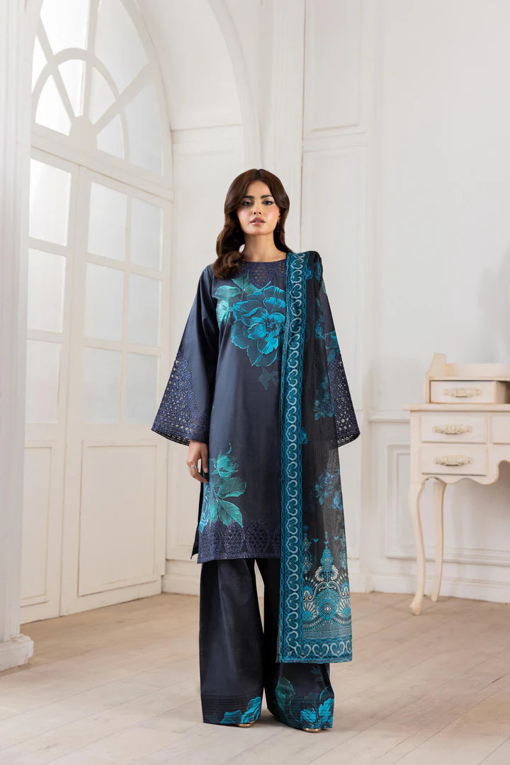 Embroidered Trending Printed Farshi Shalwar Lawn Collection 3 Pc | Raniya.h NOIR TEAL