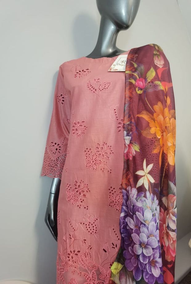 3PC Lawn Embroidered Chikankari Trouser Suit
