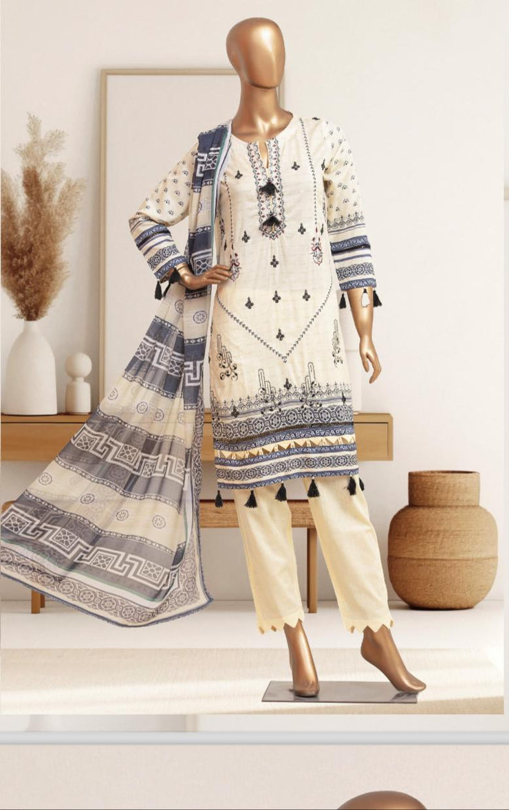 Lawn Embroidered 3 Pcs Collection by Simrans ~ Cream