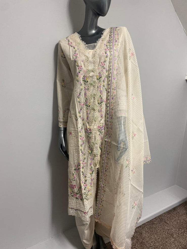 Sahil 3.0 Qalamkar embroidery by Simrans ~ Cream