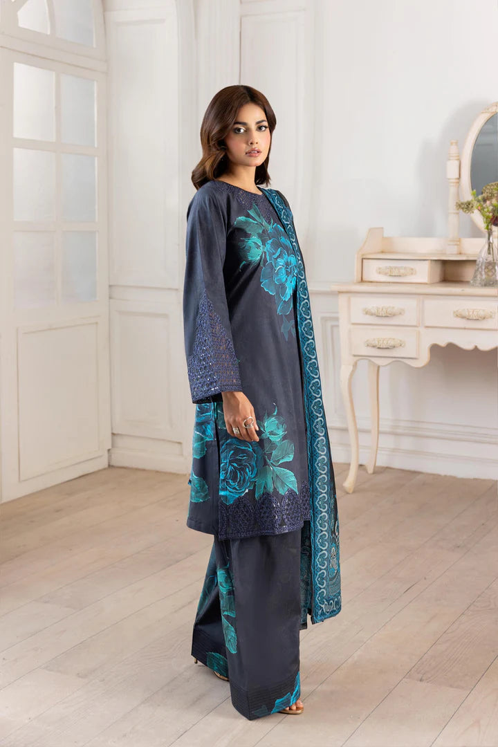 Embroidered Trending Printed Farshi Shalwar Lawn Collection 3 Pc | Raniya.h NOIR TEAL