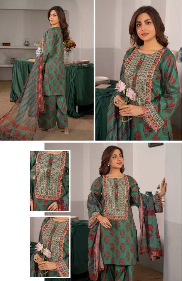 3pc Lawn embroidered suit with Farshi shalwar | ZARNAB | Raniyah.H
