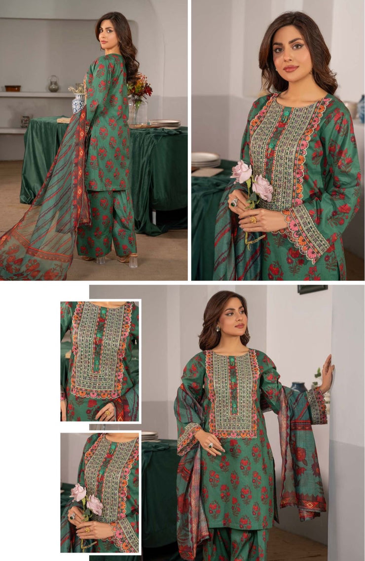 3pc Lawn embroidered suit with Farshi shalwar | ZARNAB | Raniyah.H