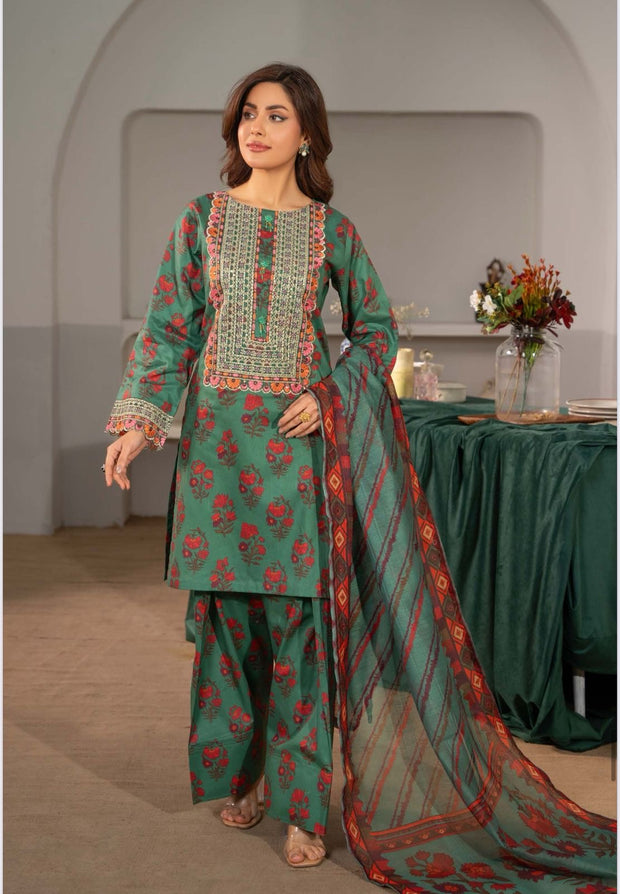 3pc Lawn embroidered suit with Farshi shalwar | ZARNAB | Raniyah.H