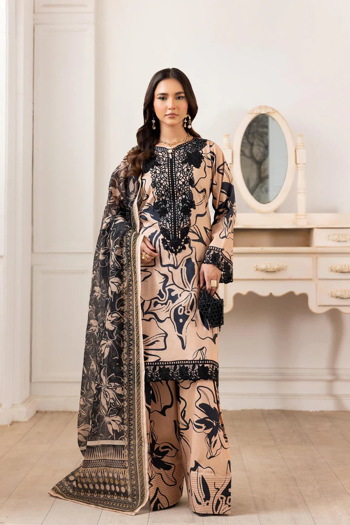 Embroidered Trending Printed Farshi Shalwar Lawn Collection 3 Pc | Raniya.h NOIR FLORA