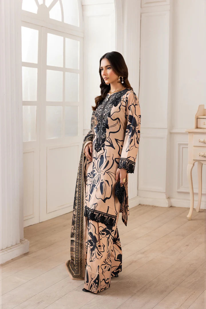 Embroidered Trending Printed Farshi Shalwar Lawn Collection 3 Pc | Raniya.h NOIR FLORA
