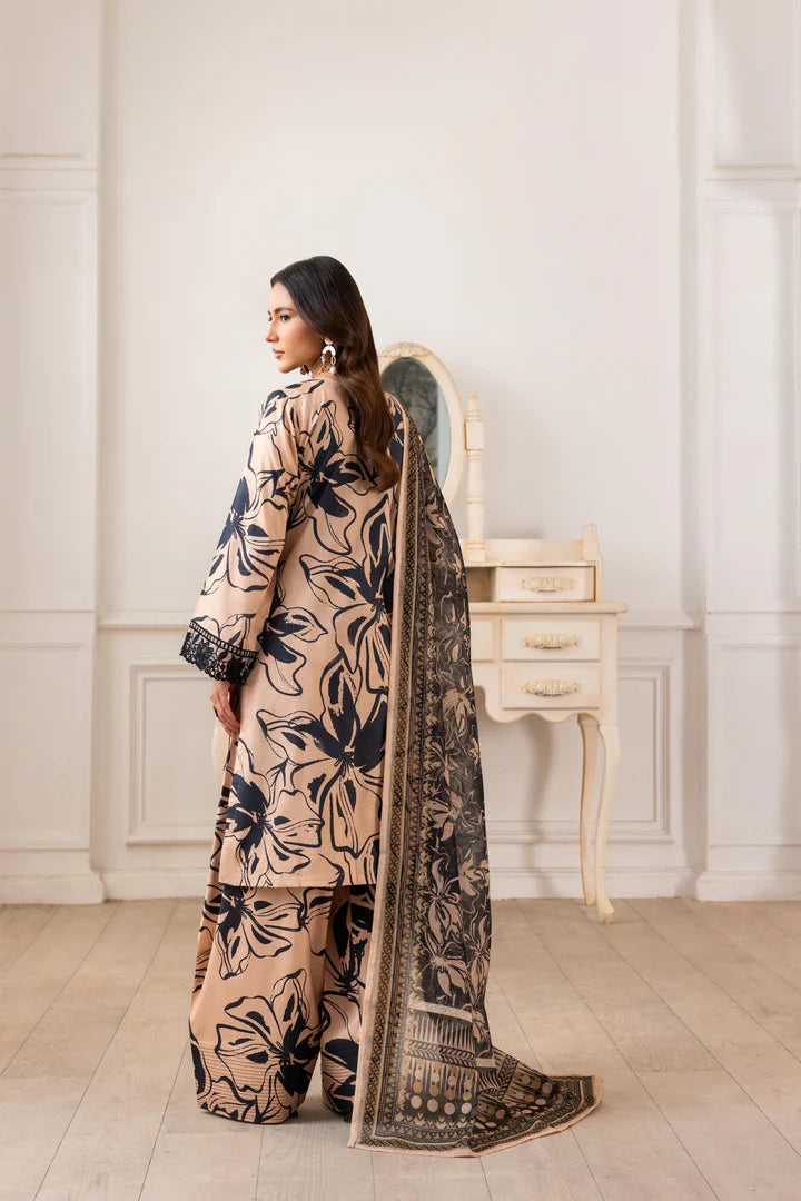 Embroidered Trending Printed Farshi Shalwar Lawn Collection 3 Pc | Raniya.h NOIR FLORA