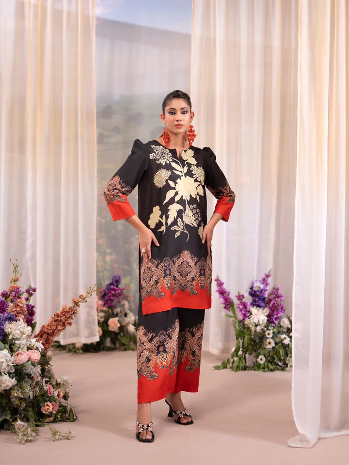 Printed Poly Lawn Summer Co-Ords Ready to Wear | Raniya.h CRIMSON EMBER
