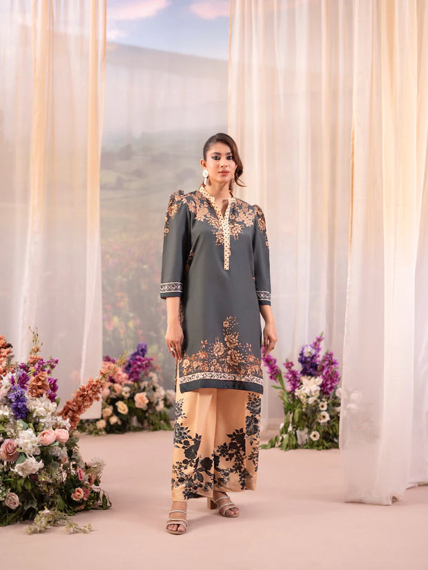 Printed Poly Lawn Summer Co-Ords Ready to Wear | Raniya.h OLIVE NOIR