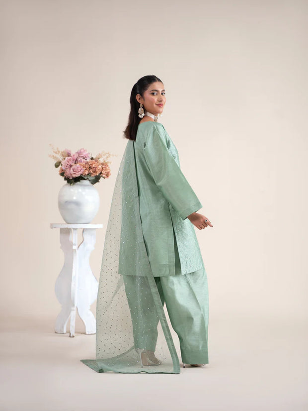 3pc Raw Silk Farshi Shalwar Suit - NOOR-E-HIJR | Raniya.H