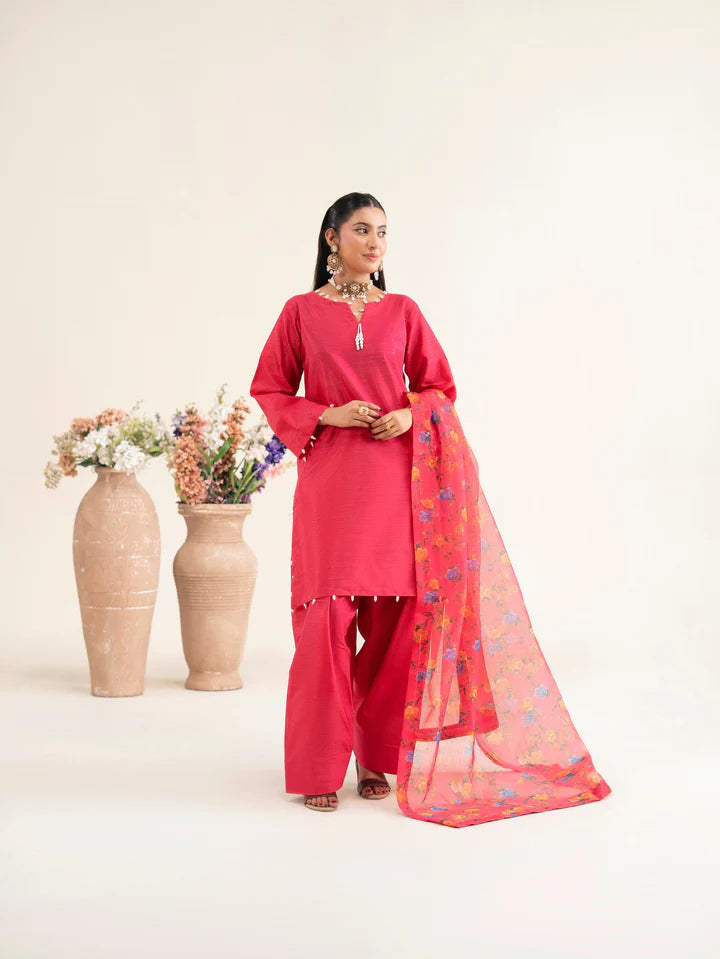 3pc Raw Silk Farshi Shalwar Suit - ROSA