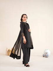 3pc Raw silk Farsi Shalwar suit - NOIR GLEAM | Raniya.H