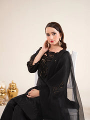 3pc Raw silk Farsi Shalwar suit - NOIR GLEAM | Raniya.H