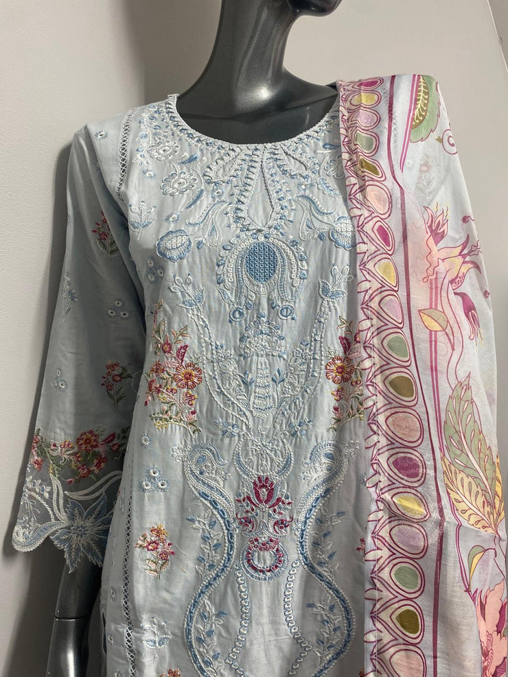 Sahil 3.0 Qalamkar embroidery by Simrans ~ Light Blue