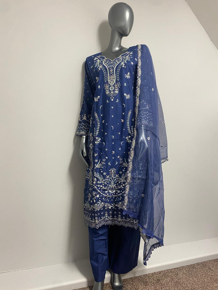 Sahil 3.0 Qalamkar embroidery by Simrans ~ Navy Blue