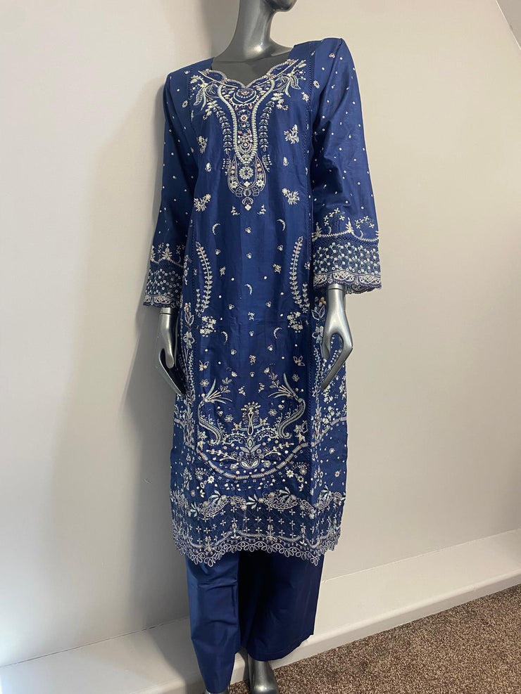Sahil 3.0 Qalamkar embroidery by Simrans ~ Navy Blue