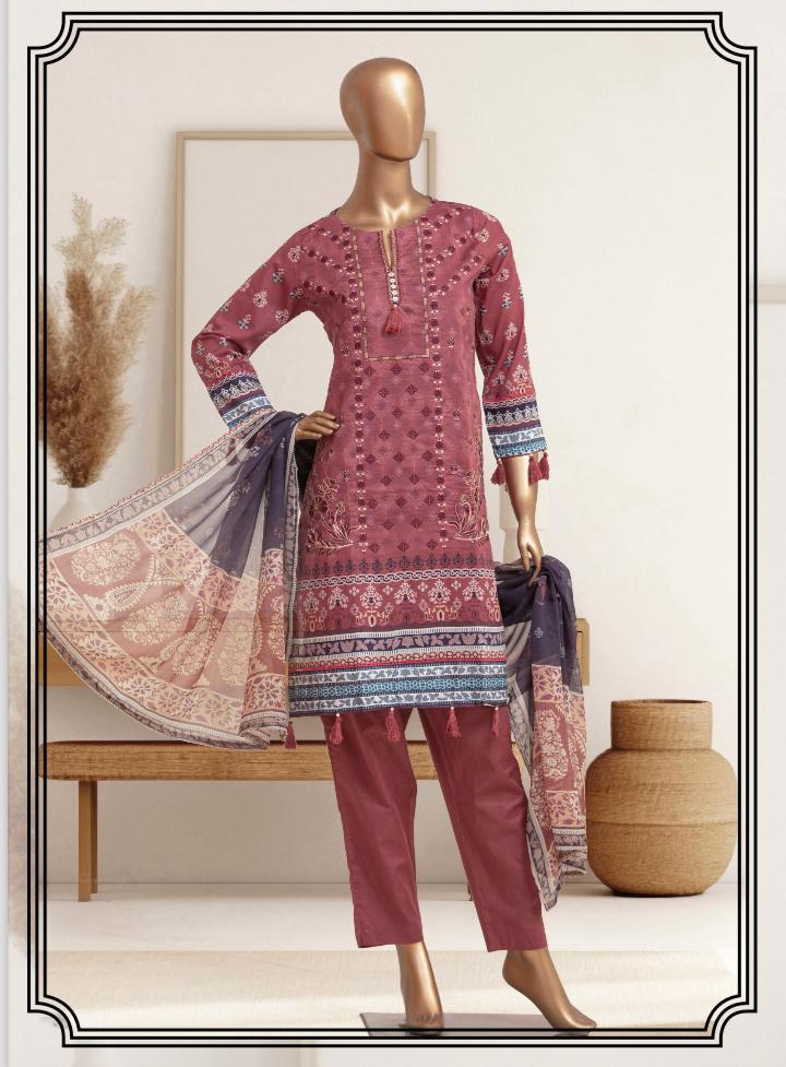 Lawn Embroidered 3 Pcs Collection by Simrans ~ Pink