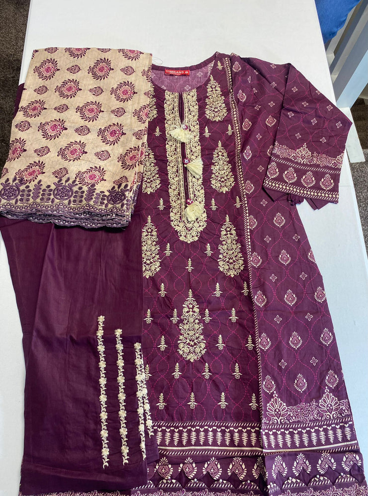 Lawn Embroidered 3 Pcs Collection by Simrans Purple