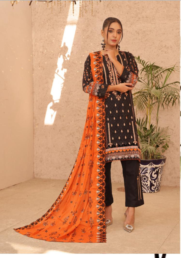 Lawn Embroidered 3 Pcs Collection by Simrans ~ Black