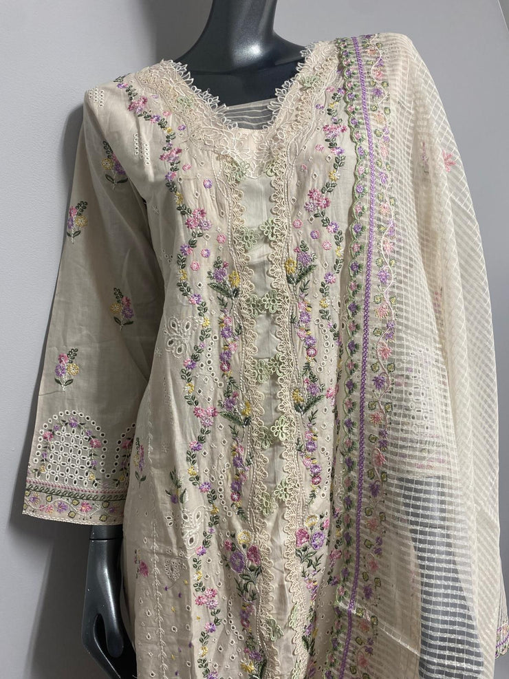 Sahil 3.0 Qalamkar embroidery by Simrans ~ Cream