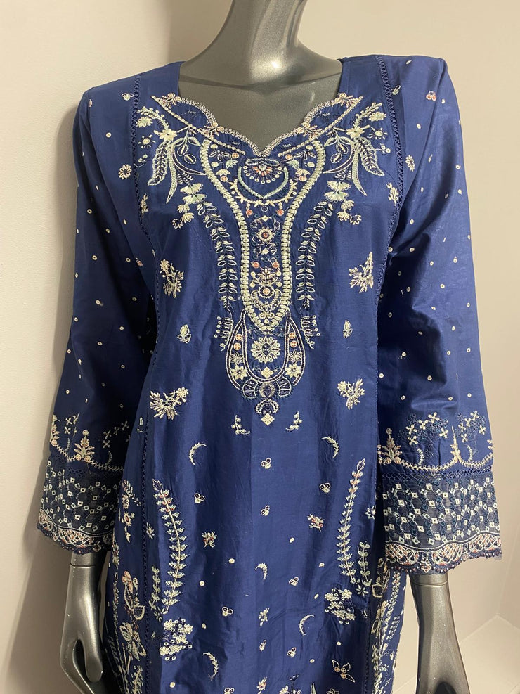 Sahil 3.0 Qalamkar embroidery by Simrans ~ Navy Blue