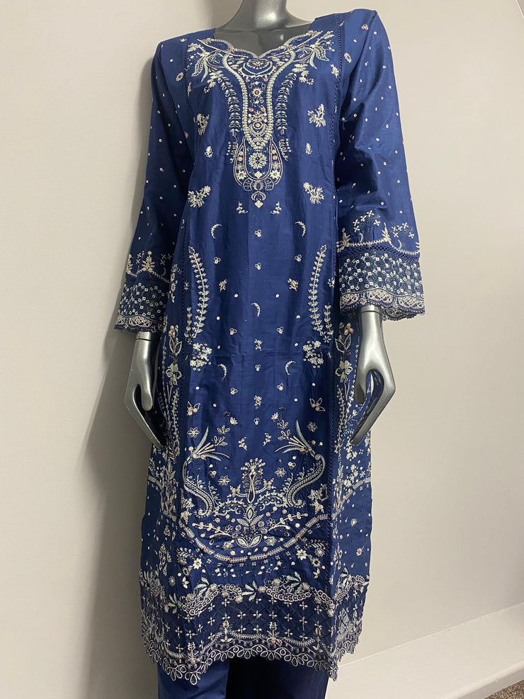 Sahil 3.0 Qalamkar embroidery by Simrans ~ Navy Blue