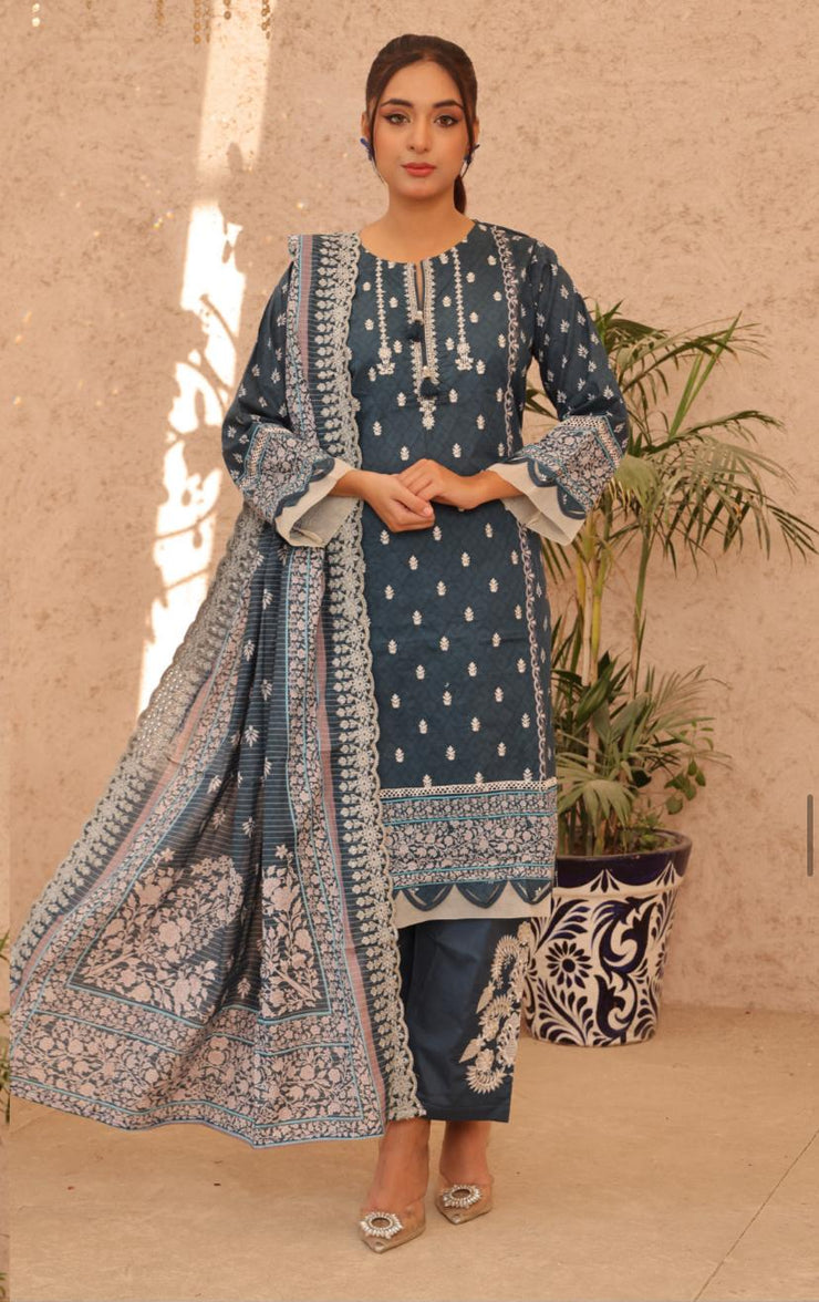 Lawn Embroidered 3 Pcs Collection by Simrans ~ Teal
